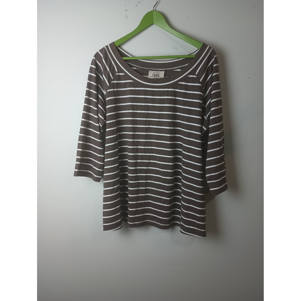 Avenue Necessitees Brown White Striped Cotton 3/4 Sleeve Top Womens 14/16